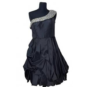 NEW BASIC II women's one shoulder taffetta dress in black